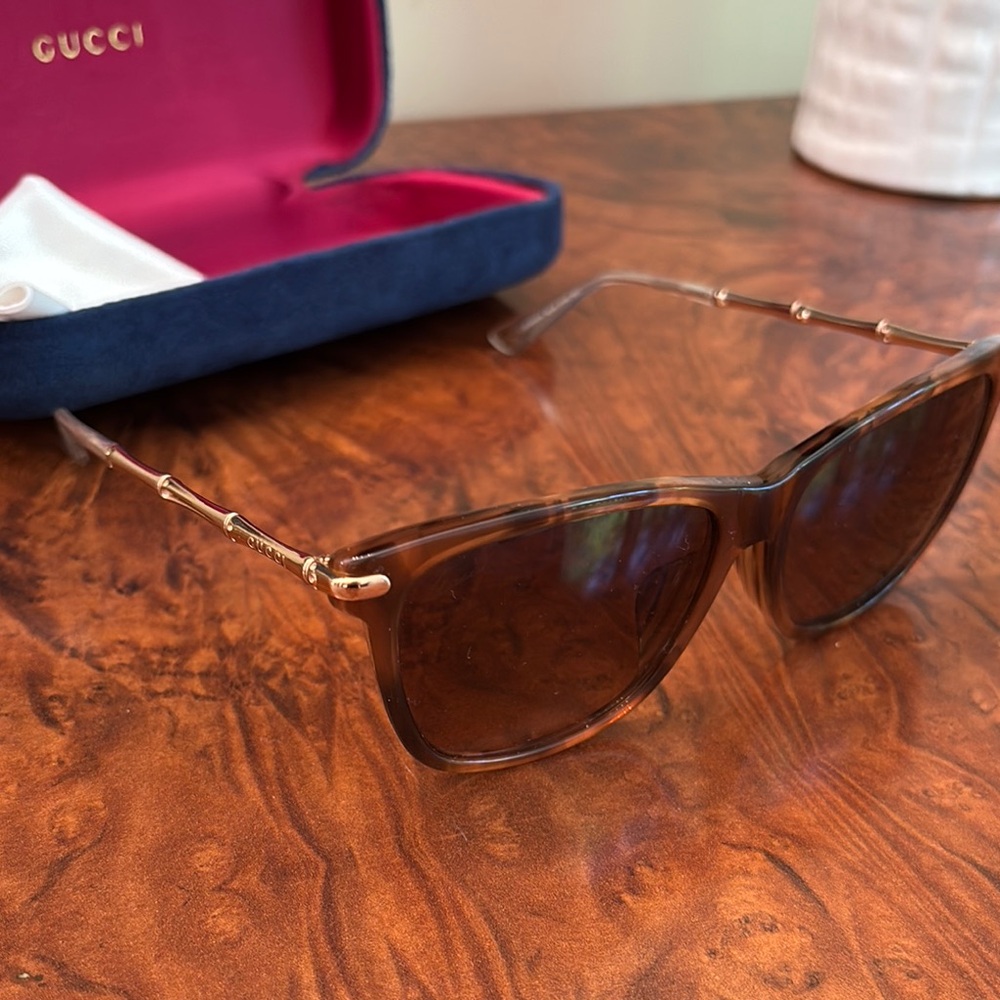 Gucci Tortoiseshell Sunglasses with Gold Bamboo Accents